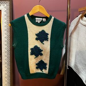 White and green sweater vest with floral design